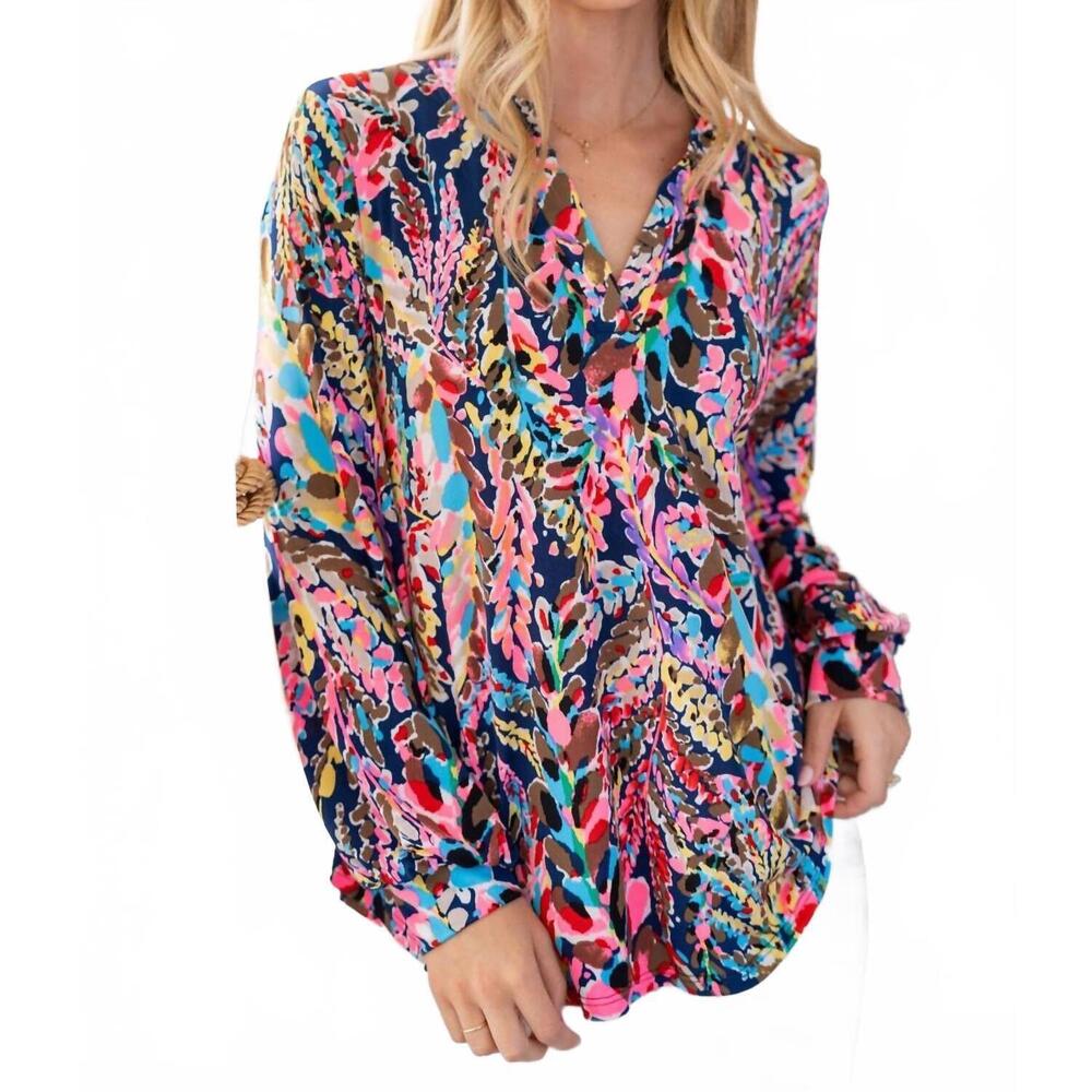 NEW WHITE BIRCH women's print blouse in multi